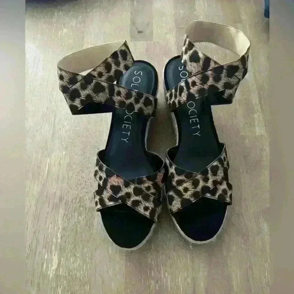Sole Society Carmelina leopard print Espadrille Wedge Sandal size 8.5 - Picture 2 of 6